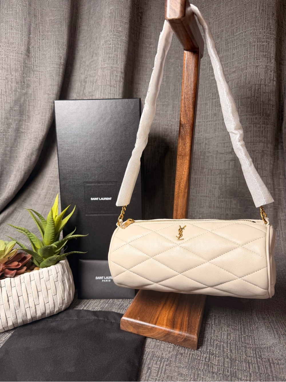 Saint Laurent Quilted Cylinder Leather Shoulder Bag